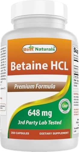 Best Naturals Betaine HCL 648 mg 250 Capsules | Digestive Health Support thumbnail 1