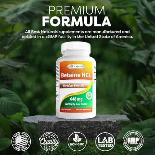 Best Naturals Betaine HCL 648 mg 250 Capsules | Digestive Health Support thumbnail 5