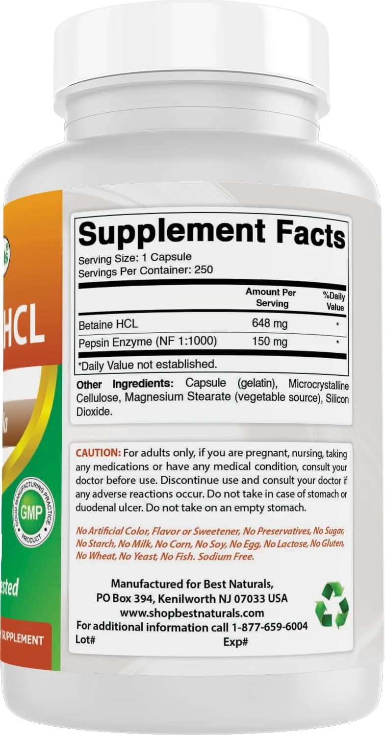 Best Naturals Betaine HCL 648 mg 250 Capsules | Digestive Health Support - view 6