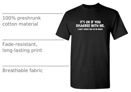 Feelin Good Tees 'It's Okay If You Disagree with Me' Mens Graphic T Shirt | Adult Humor, Cotton, Black, S thumbnail 4