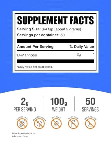 BulkSupplements D-Mannose Powder 100g (3.5 oz) | Urinary Tract Support thumbnail 2