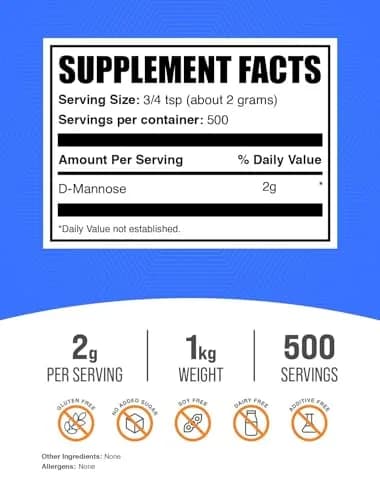 BulkSupplements D-Mannose Powder 1kg (2.2 lbs) | Supports Urinary Tract Health, Gluten-Free thumbnail 2
