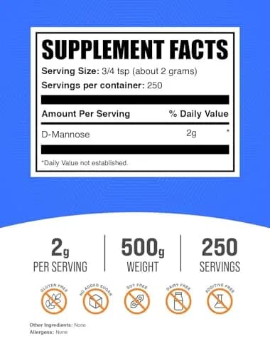 BulkSupplements D-Mannose Powder 500g (1.1 lbs) | Urinary Tract Health Support thumbnail 2