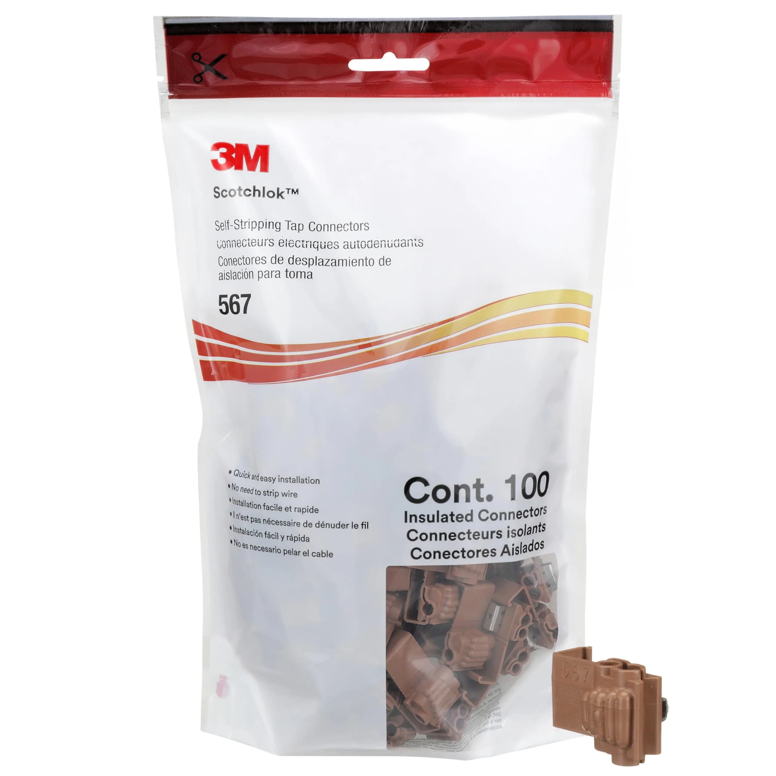 3M Scotchlok Electrical IDC Connector 567-POUCH, Brown, Bag of 100 | 600V Rated for Building Wire - main product image