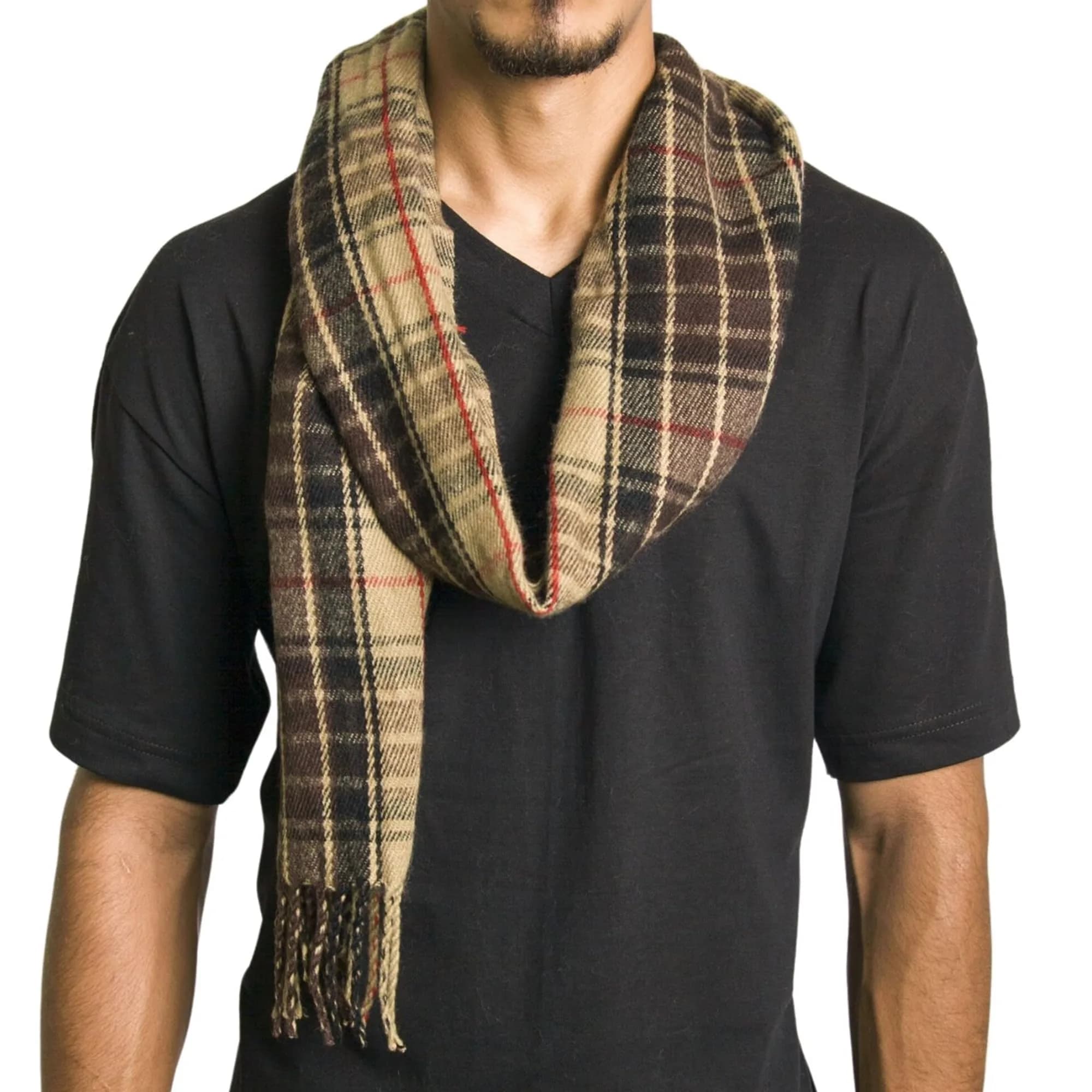 Alpine Swiss Mens Plaid Scarf 80in x 12in | Luxuriously Soft Winter Accessory