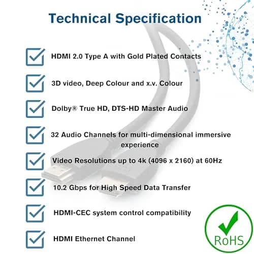 C2G 4ft (1.2m) High Speed HDMI Cable with Ethernet | 4K 60Hz Support, Durable Gold-Plated Connectors thumbnail 4