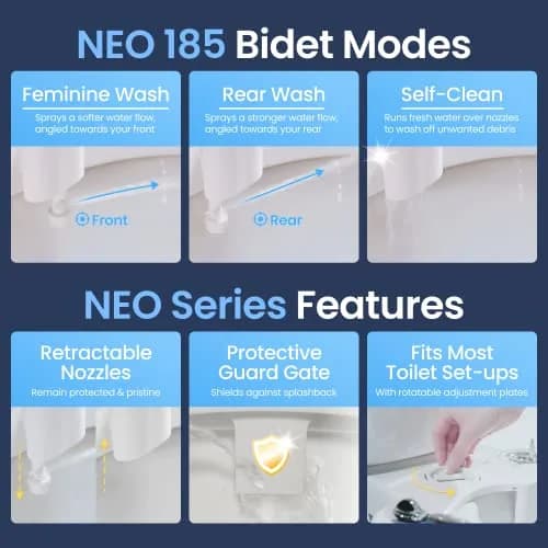 LUXE Bidet NEO 185 Bidet Attachment for Toilet Seat, Blue | Self-Cleaning Dual Nozzle, Adjustable Water Pressure thumbnail 3