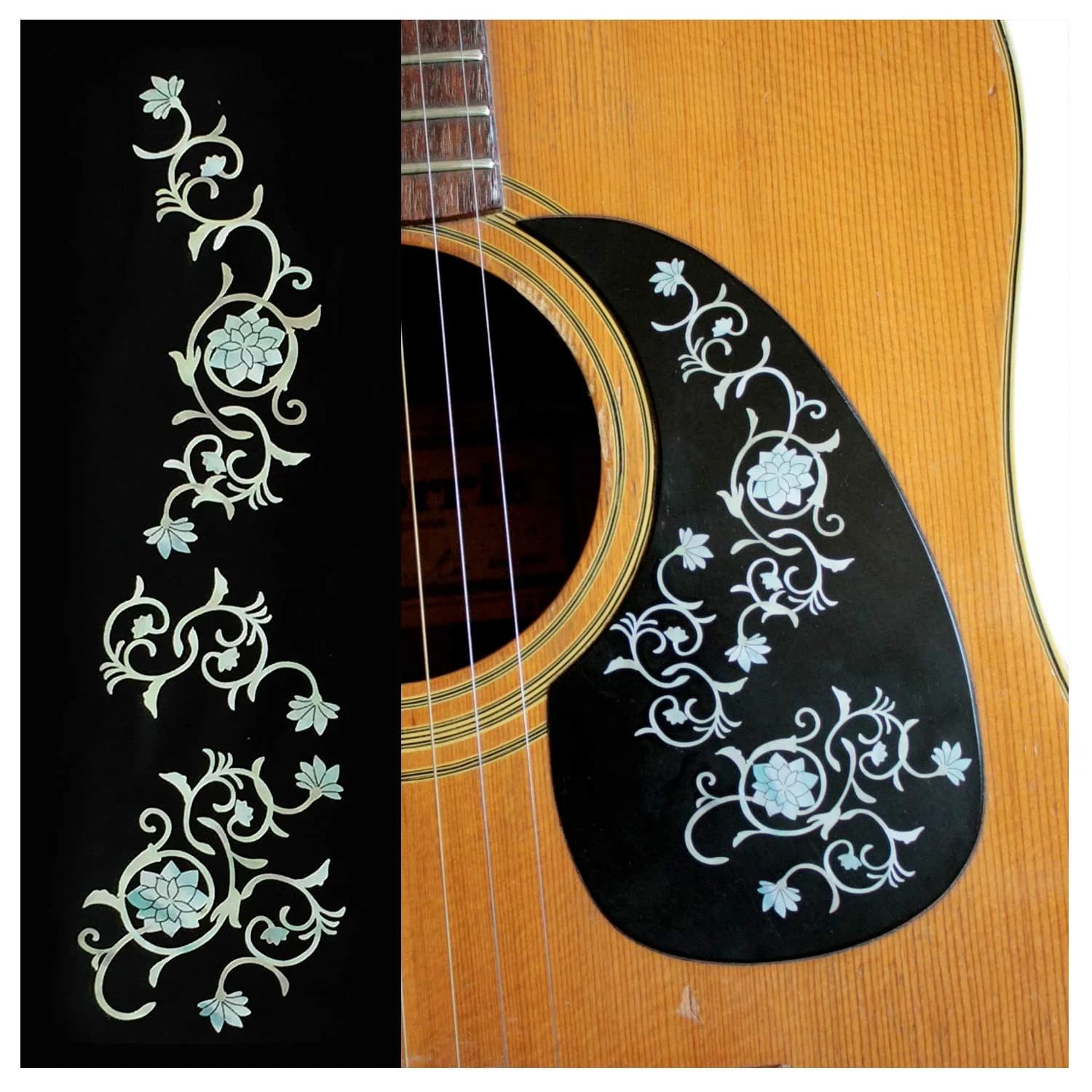 Inlaystickers Oriental Flower WT SET Perfect for Guitar and Bass Inlay Sticker | Real Shell Material, White, Floral — White