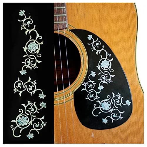 Inlaystickers Oriental Flower WT SET Perfect for Guitar and Bass Inlay Sticker | Real Shell Material, White, Floral thumbnail 1
