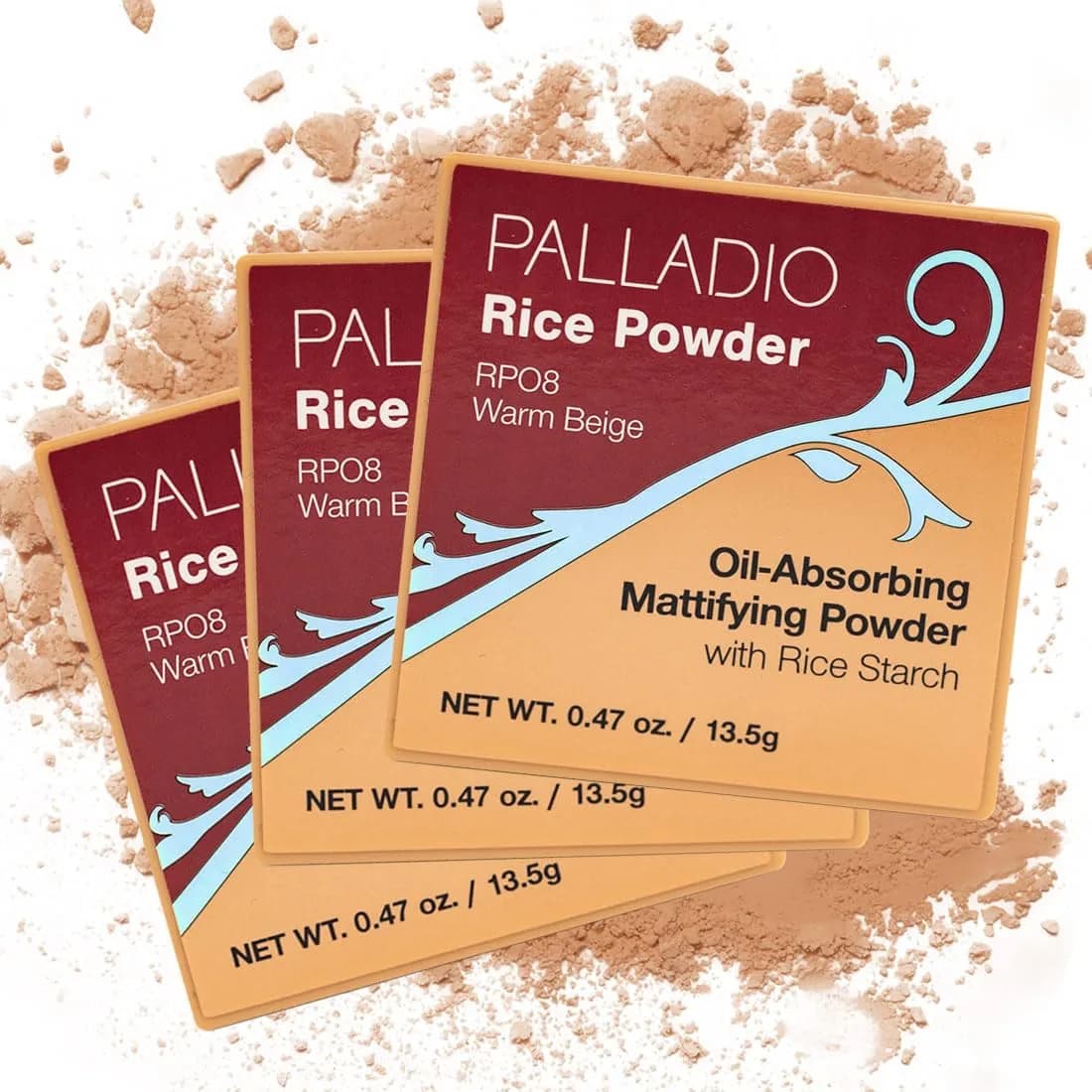 Palladio Natural Rice Powder Loose Setting Powder 17g (0.6 Oz) | Absorbs Oil for Flawless Matte Finish — Warm Beige