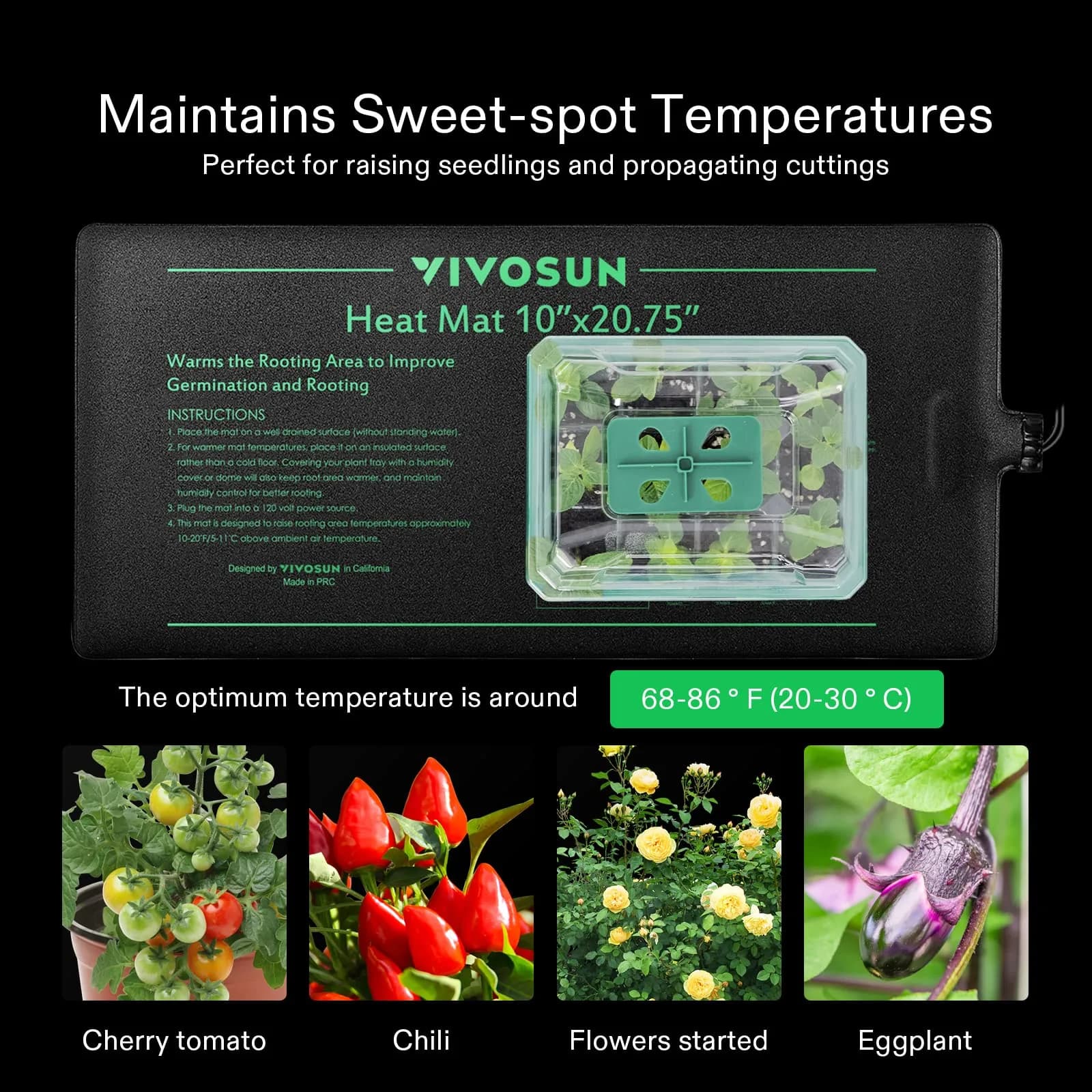 VIVOSUN Durable Waterproof Seedling Heat Mat 20.3 cm x 52.7 cm (8" x 20.75") | Reliable Germination Temperatures - view 6