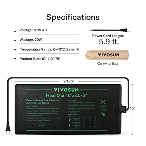 VIVOSUN Durable Waterproof Seedling Heat Mat 20.3 cm x 52.7 cm (8" x 20.75") | Reliable Germination Temperatures thumbnail 2