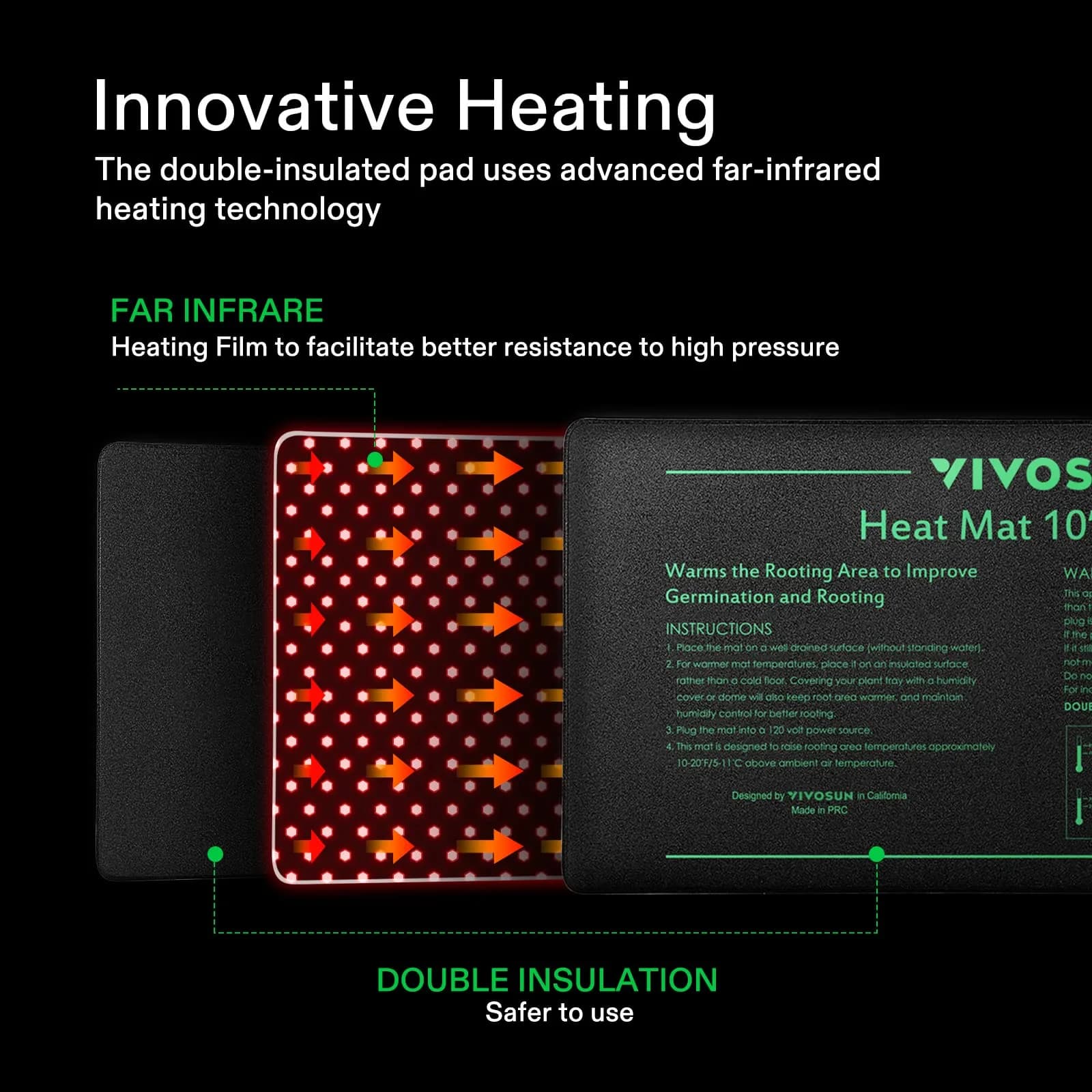 VIVOSUN Durable Waterproof Seedling Heat Mat 20.3 cm x 52.7 cm (8" x 20.75") | Reliable Germination Temperatures - view 3