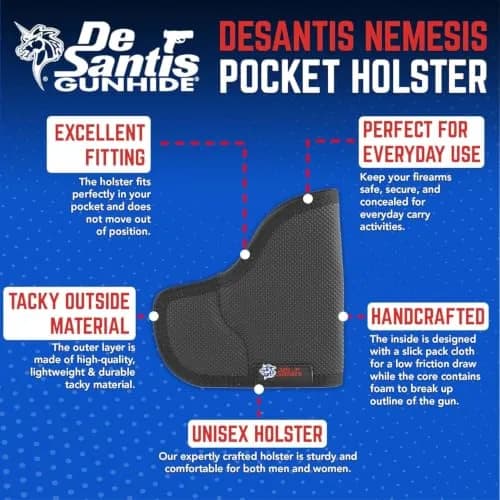 DeSantis Gun Holster for Glock 42 | Ambidextrous Pocket Concealed Carry, Black | Made in USA thumbnail 6