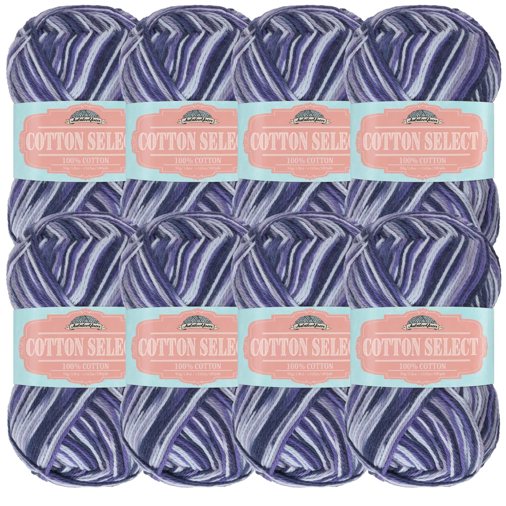 BambooMN JubileeYarn Cotton Select Yarn - Blueberry Pie | Sport Weight, 8 Skeins, Soft Cotton