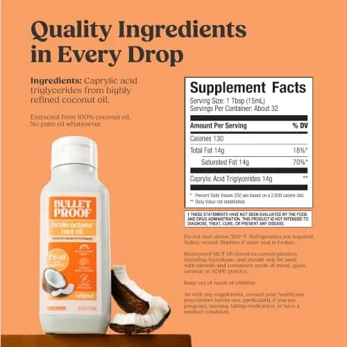 Bulletproof Brain Octane C8 MCT Oil 473ml (16 Fl Oz) | Triple-Distilled Keto Energy Supplement thumbnail 2