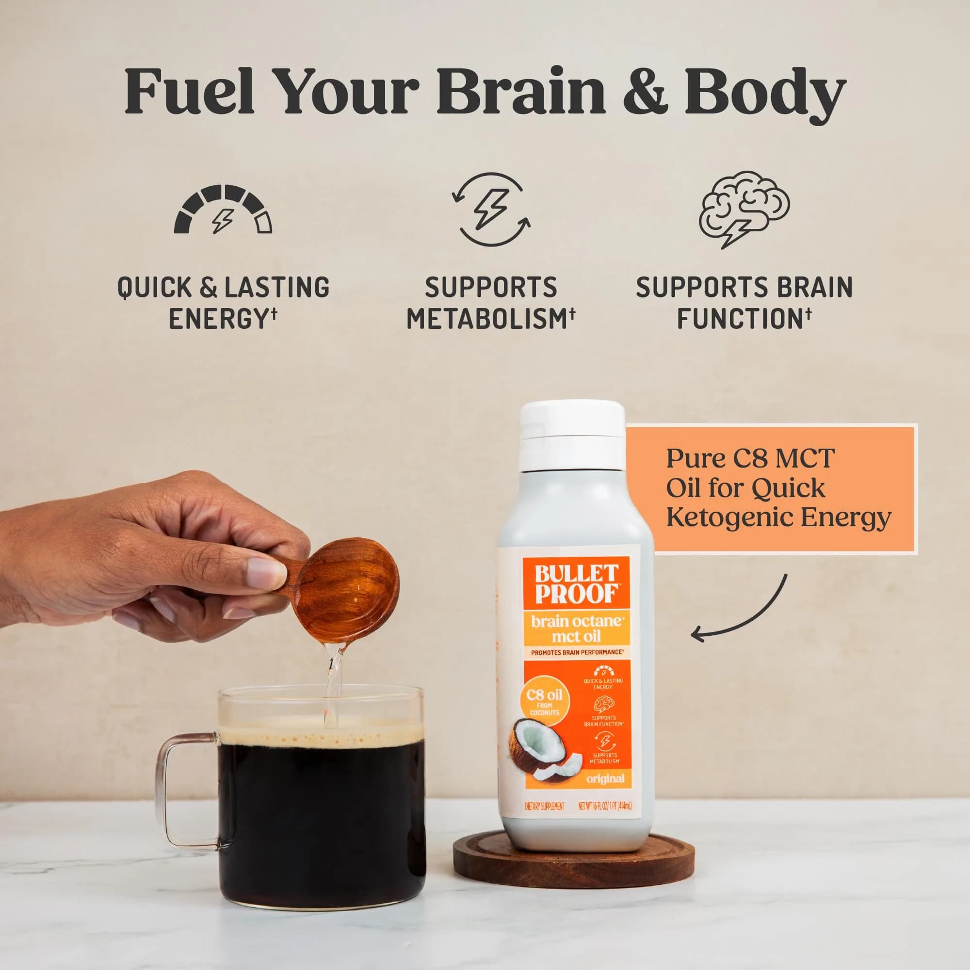 Bulletproof Brain Octane C8 MCT Oil 473ml (16 Fl Oz) | Triple-Distilled Keto Energy Supplement - view 3