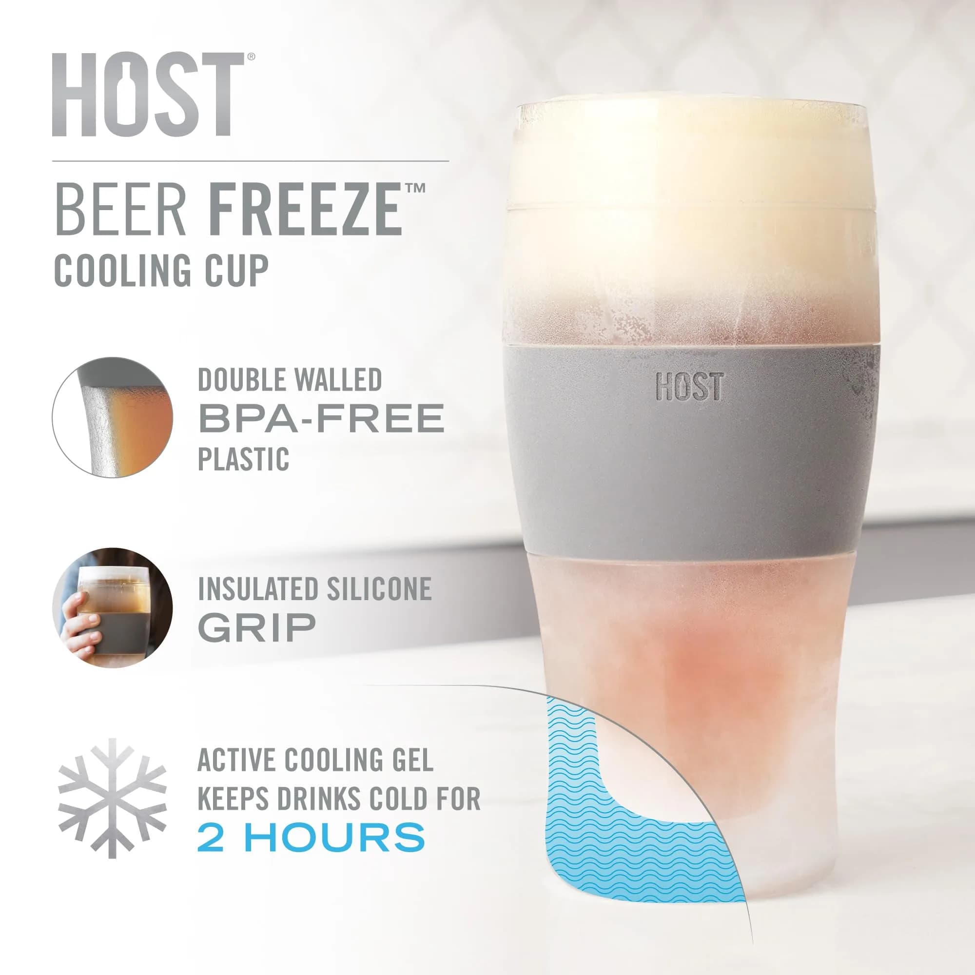 Host Freeze Beer Glasses, 16oz (473ml) Grey Pint Set | Keeps Beer Ice Cold for 2 Hours - view 5