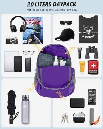 Gonex Packable Daypack Backpack 20L Lightweight Foldable Travel Bag | Water & Tear Resistant Nylon, Compact & Unfold Size 44x30x15cm thumbnail 5