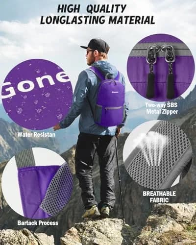 Gonex Packable Daypack Backpack 20L Lightweight Foldable Travel Bag | Water & Tear Resistant Nylon, Compact & Unfold Size 44x30x15cm thumbnail 3