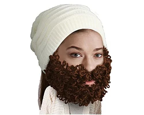 Beard Head Curly Pearl Beard Hat - Original Slouchy Beanie and Removable Beard | Fun, Warm & Adjustable — Pearl Brown