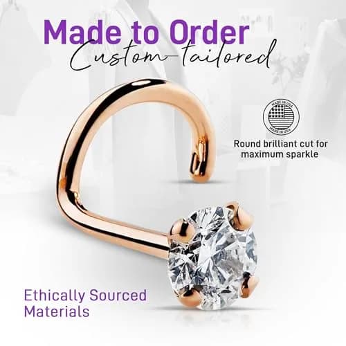FreshTrends 18G 3mm Cubic Zirconia Nose Ring in 14K Gold | Secure Twist Screw, Made in USA thumbnail 6