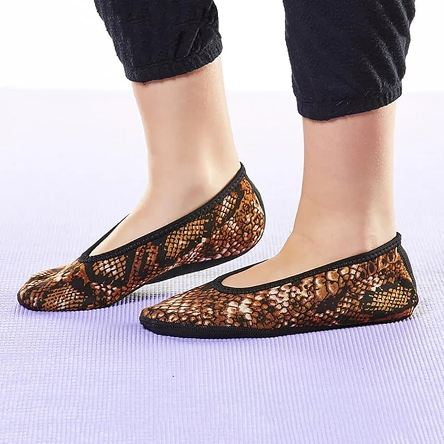 Nufoot Ballet Flats Fuzzies Women's Slippers, Foldable, Flexible Flat, Gold Snake, Medium | Indoor Comfort & Travel Friendly thumbnail 3