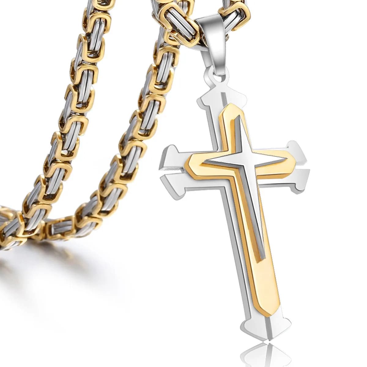Trendsmax Stainless Steel Cross Pendant Necklace with Byzantine Chain, 55 cm (22 inch) | Religious Faith Symbol for Men — 22inch