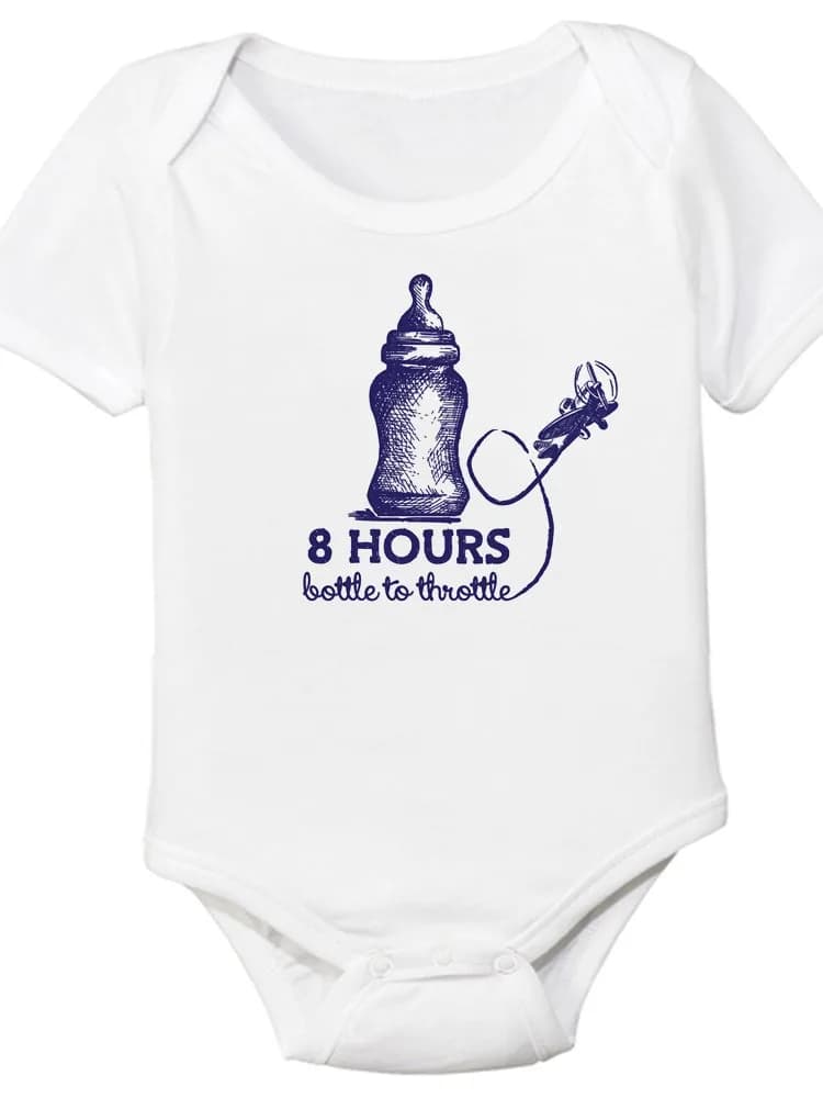 Luso Aviation 8 Hours Bottle to Throttle Baby Onesie 6 Months | Aviation Themed Cotton Fitted — 6 Months