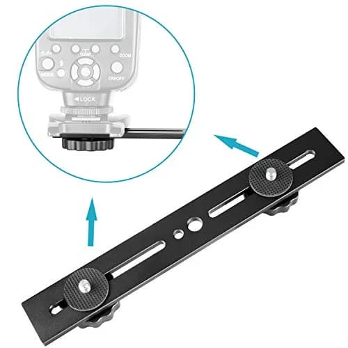 NEEWER 8"/20.3cm Dual Camera Mount Bracket with 1/4" & 3/8" Screws | Mount Two Cameras on Tripod thumbnail 4