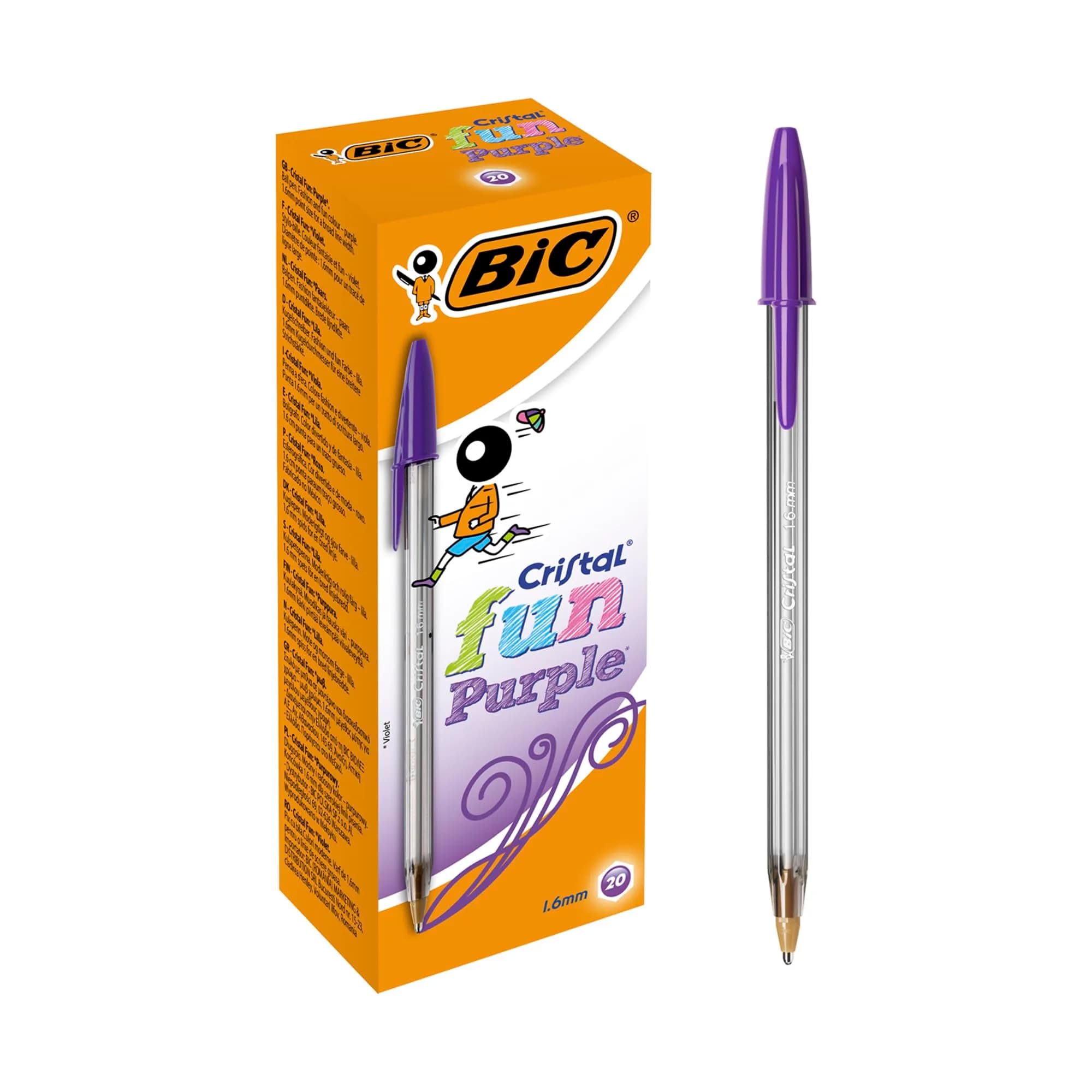BIC Cristal Fun Ballpoint Pen 1.6mm | Smudge-Proof Purple Ink for School & Office — Purple