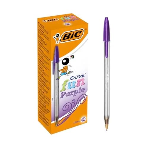 BIC Cristal Fun Ballpoint Pen 1.6mm | Smudge-Proof Purple Ink for School & Office thumbnail 1