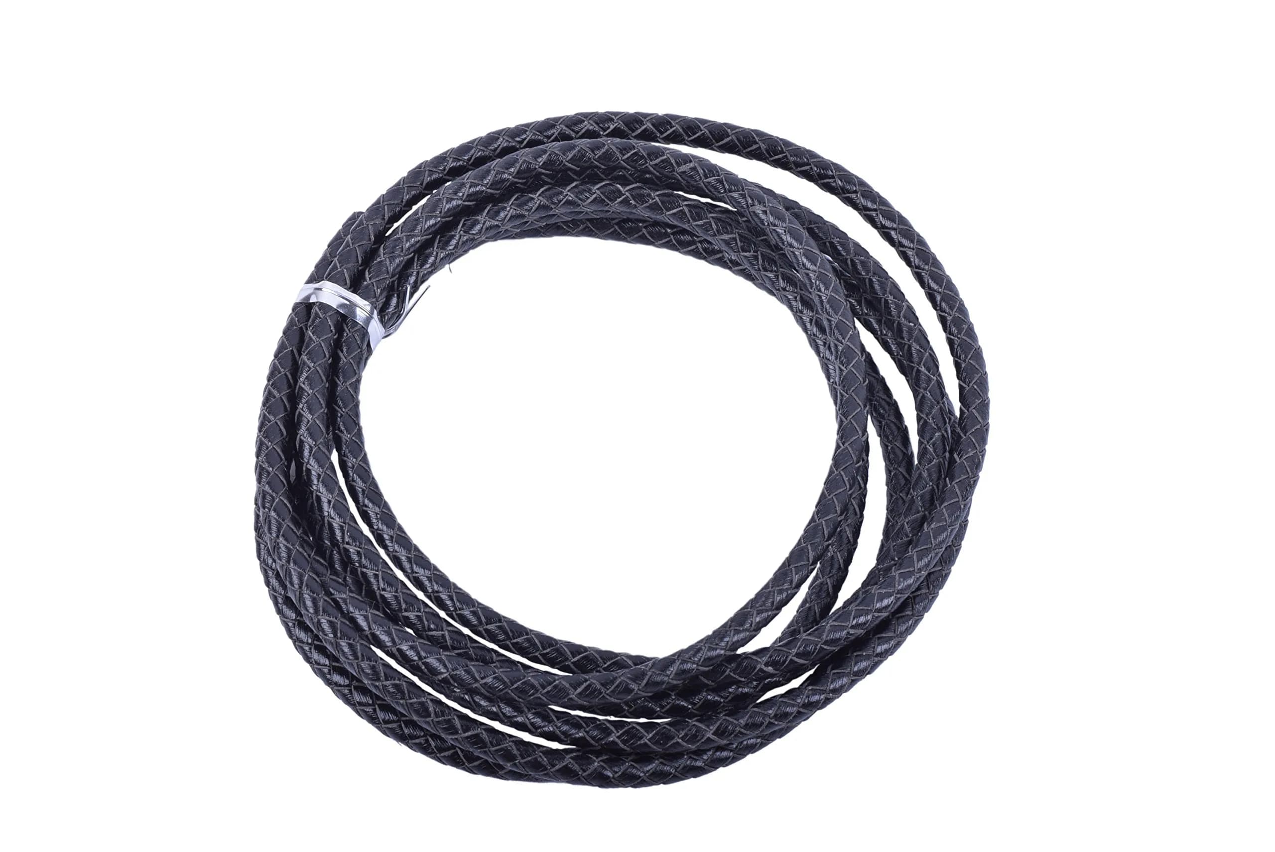 KONMAY 5mm (0.197 in) Black Braided Leather Bolo Cord 2 Yards | Genuine Cowhide for Jewelry Crafts - main product image