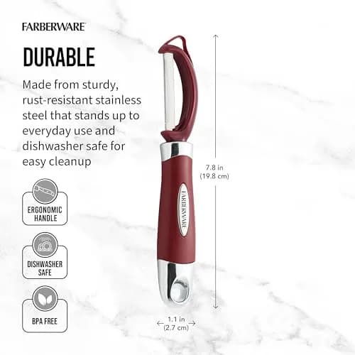Farberware Professional Euro Vegetable Peeler with Ergonomic Handle, Red | 2.9cm (1.18in) x 19.8cm (7.87in) thumbnail 2