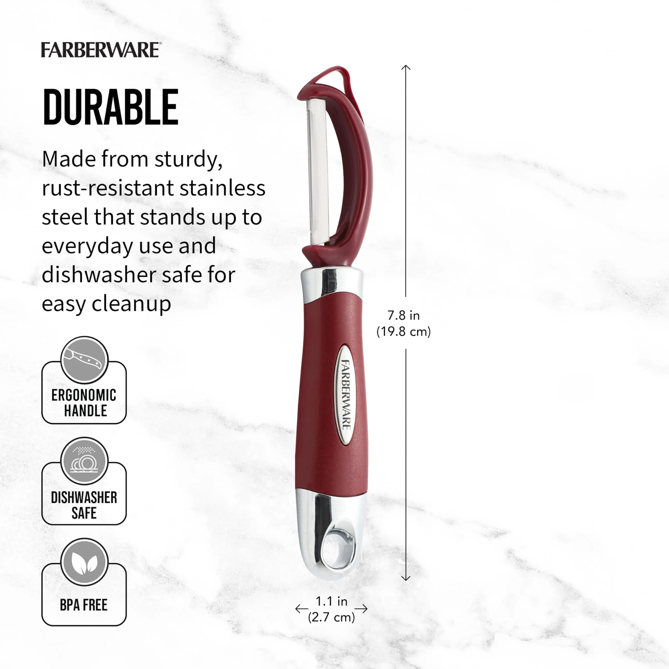 Farberware Professional Euro Vegetable Peeler with Ergonomic Handle, Red | 2.9cm (1.18in) x 19.8cm (7.87in) - view 2