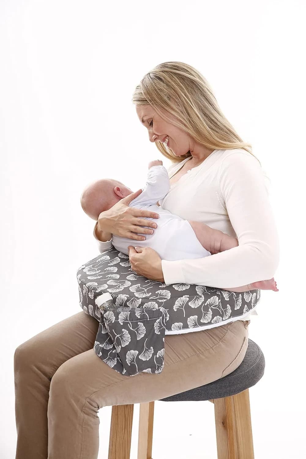 My Brest Friend Original Nursing Pillow Grey Flowing Fans | Ergonomic Support for Mom & Baby - view 3