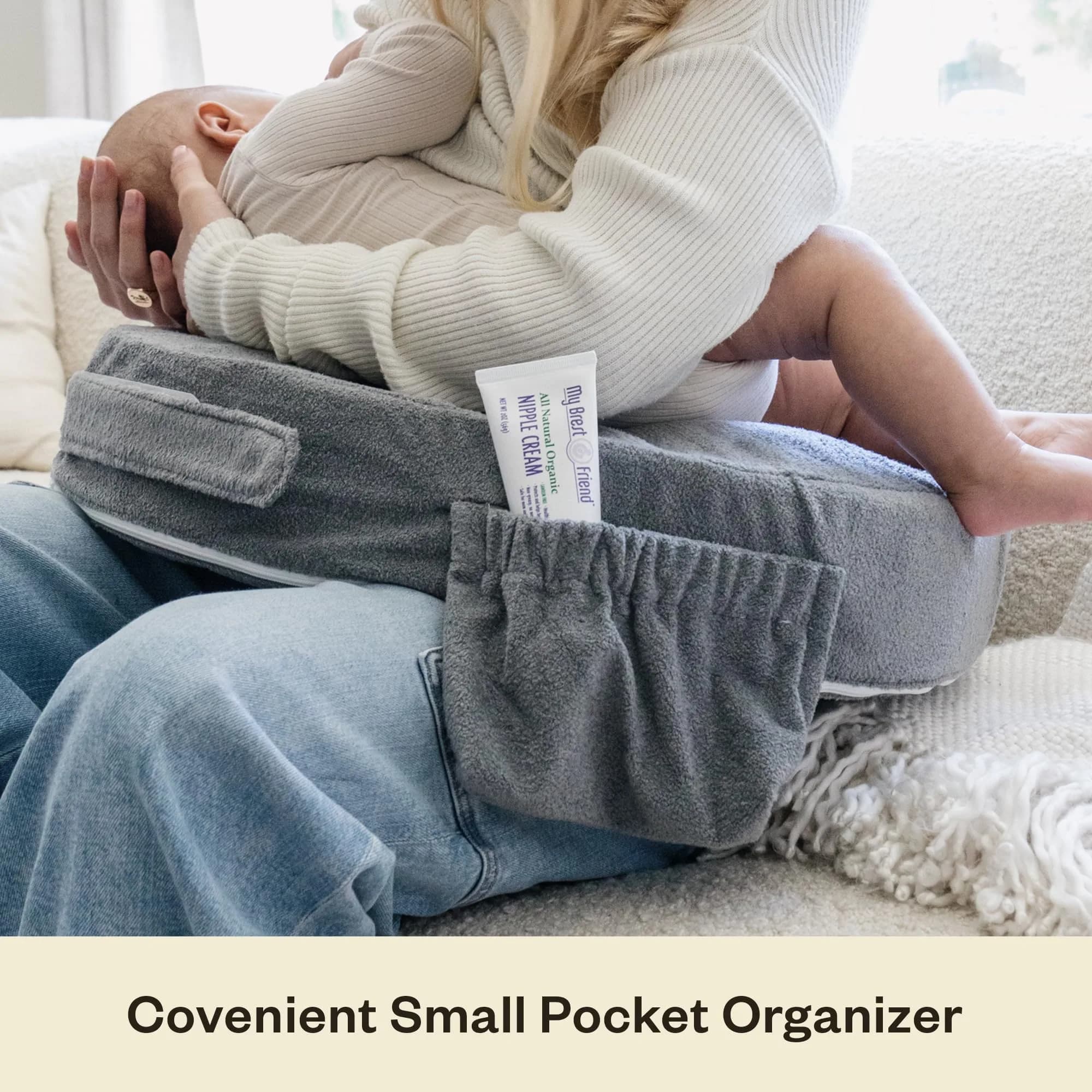 My Brest Friend Nursing Pillow - Deluxe - Enhanced Comfort w/ Slipcover - Ergonomic Breastfeeding Pillow For Ultimate Support For Mom & Baby - Adjustable Pillow W/ Handy Side Pocket, Evening Grey thumbnail 2