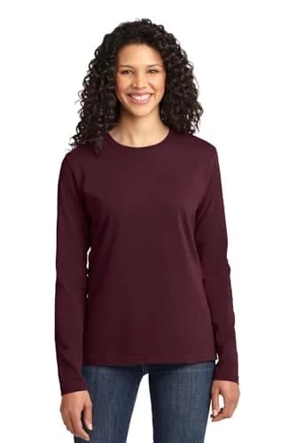 Port & Co Ladies Long Sleeve Core Cotton Tee 4XL Athletic Maroon | Feminine Fit, 100% Cotton, Classic Style thumbnail 1