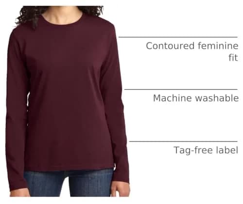 Port & Co Ladies Long Sleeve Core Cotton Tee 4XL Athletic Maroon | Feminine Fit, 100% Cotton, Classic Style thumbnail 2