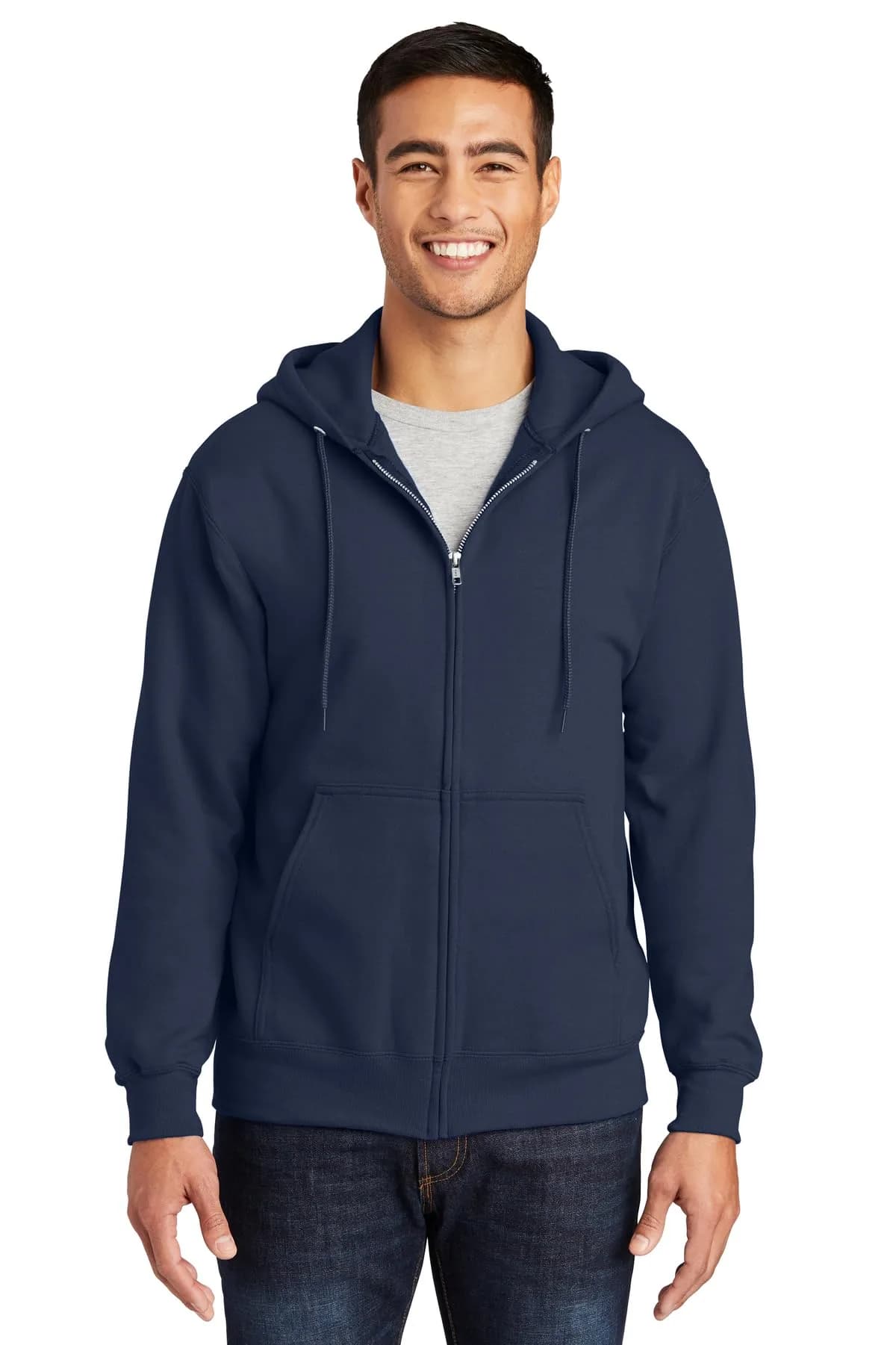 Port & Co Tall Essential Fleece Full-Zip Hooded Sweatshirt, Navy, LT | Extra Length, Cozy Midweight Fleece — Navy