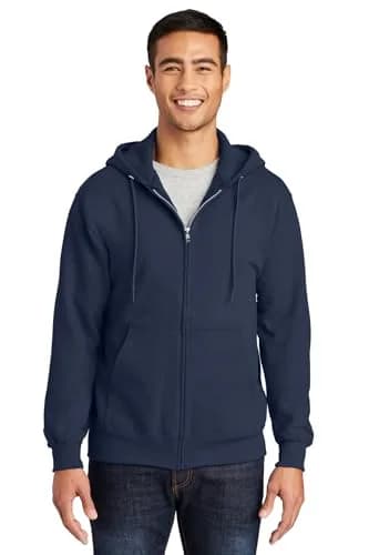 Port & Co Tall Essential Fleece Full-Zip Hooded Sweatshirt, Navy, LT | Extra Length, Cozy Midweight Fleece thumbnail 1