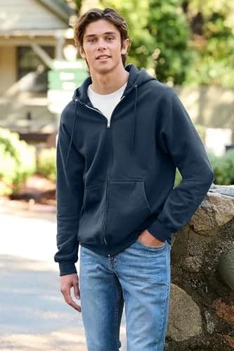 Port & Co Tall Essential Fleece Full-Zip Hooded Sweatshirt, Navy, LT | Extra Length, Cozy Midweight Fleece thumbnail 3