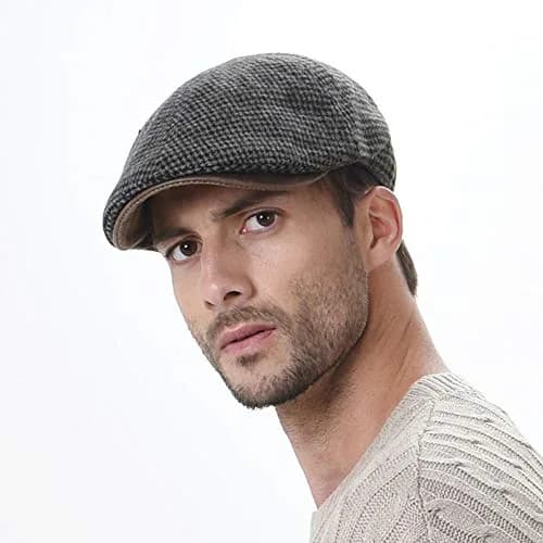 WITHMOONS Tweed Newsboy Hat Faux Leather Brim | Fall/Winter Wool Flat Cap (54-57cm) thumbnail 3