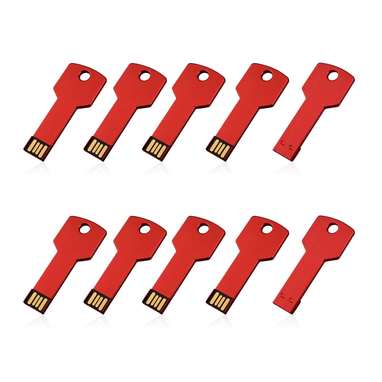 RAOYI 8GB Metal Key USB 2.0 Flash Drive | Portable Data Storage, Fast Transfer, 10-Pack, Red