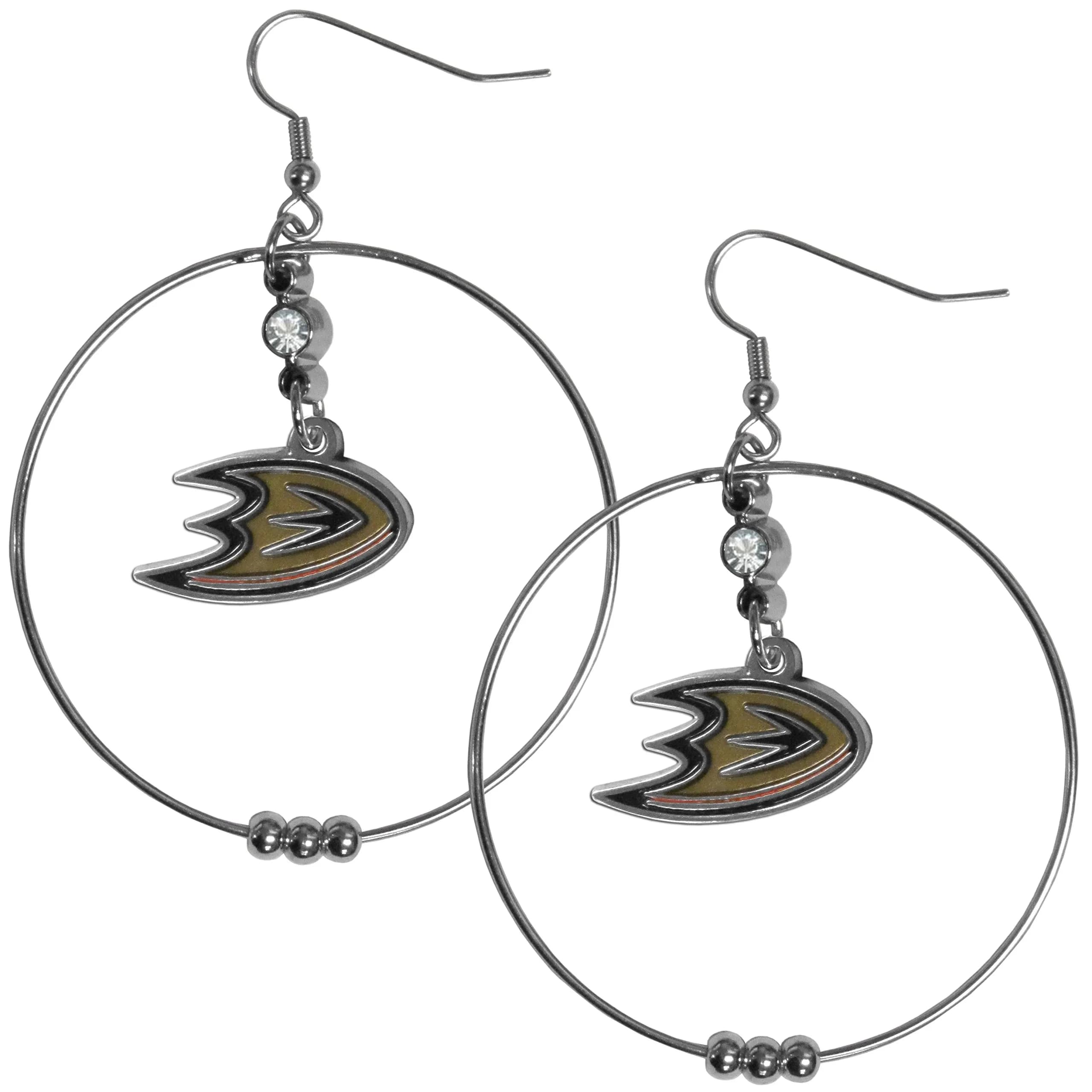 Siskiyou Sports Womens Anaheim Ducks 2 Inch Hoop Earrings One Size Team Color | Large 2 inch lightweight hoops with team charm and crystal accents — white