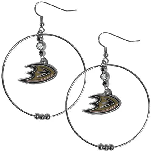 Siskiyou Sports Womens Anaheim Ducks 2 Inch Hoop Earrings One Size Team Color | Large 2 inch lightweight hoops with team charm and crystal accents thumbnail 1