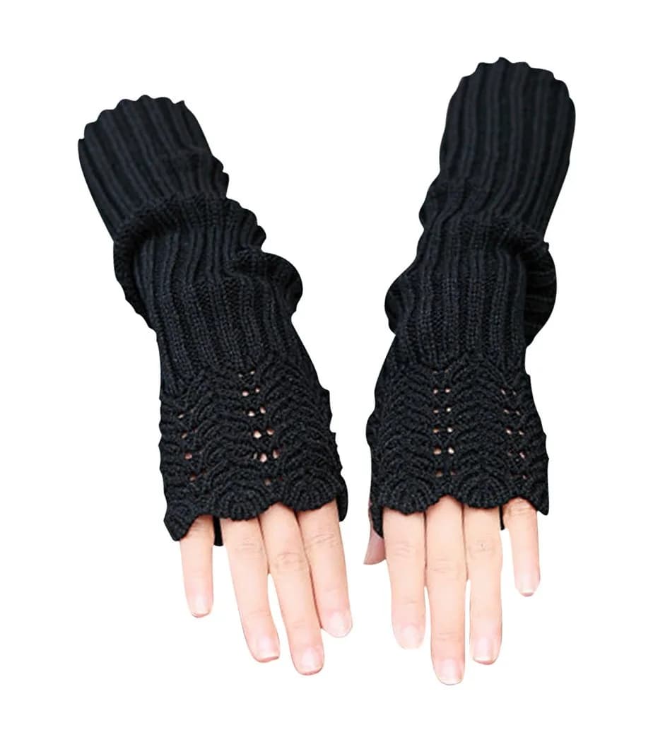 Novawo Women Arm Warmers Warm Knitted Long Gloves Winter Fashion Gloves | Soft Acrylic, One Size, Black