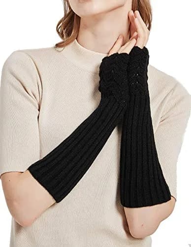 Novawo Women Arm Warmers Warm Knitted Long Gloves Winter Fashion Gloves | Soft Acrylic, One Size, Black thumbnail 4