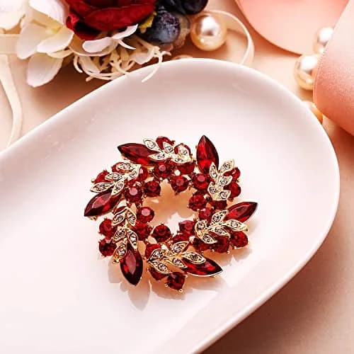 Ever Faith Austrian Crystal Wedding Flower Wreath Brooch Pin Red Gold-Tone | Elegant Bridal Accessory thumbnail 4