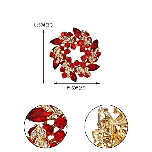 Ever Faith Austrian Crystal Wedding Flower Wreath Brooch Pin Red Gold-Tone | Elegant Bridal Accessory thumbnail 5